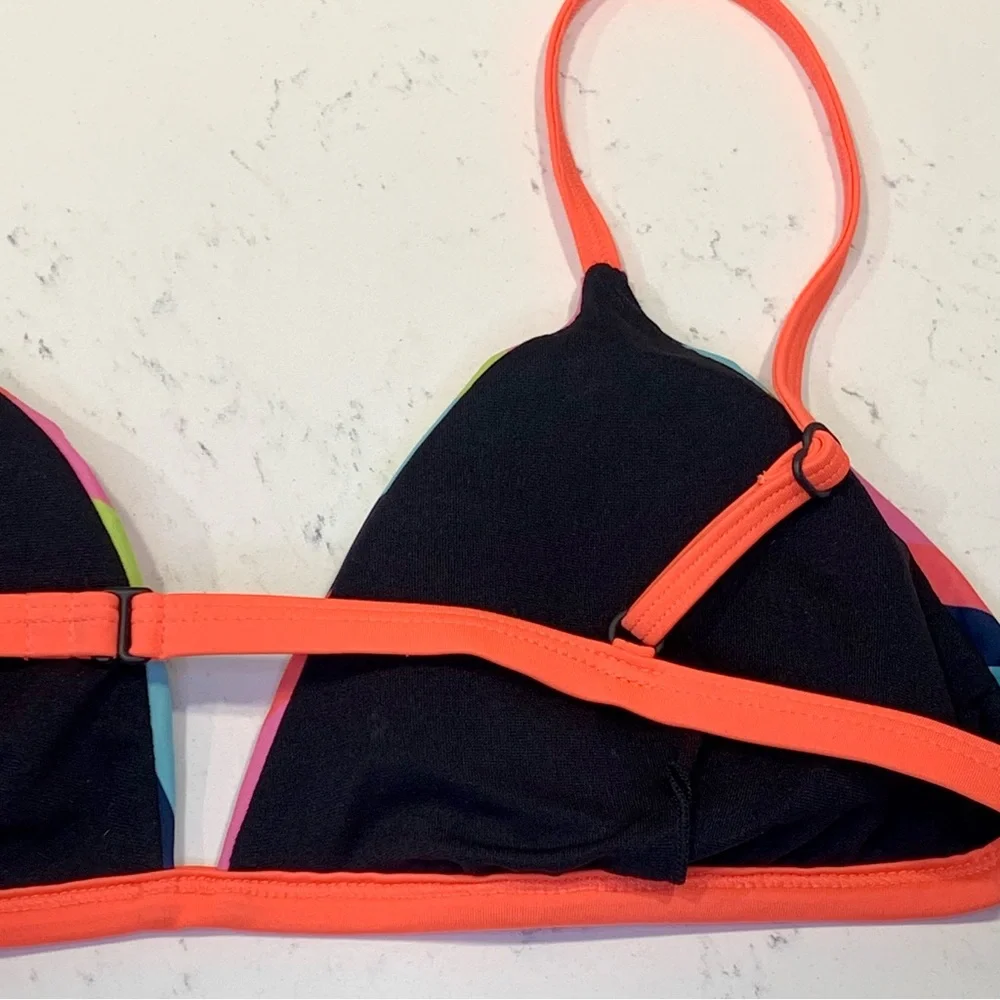 LEITH Bikini Top Pink Blue Striped Swim Large Bright Colorful